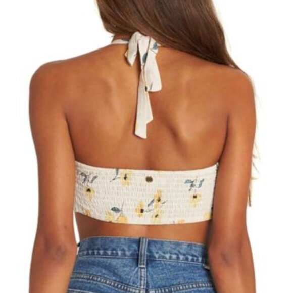 Billabong | Flax Linen Blend Forever In a Day Halter Crop Top Gold Dust | Medium - Picture 5 of 16